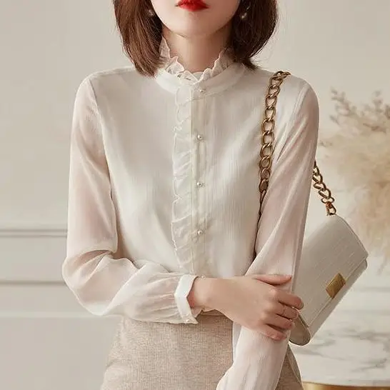 

2022 Chic V-neck Loose Blouses Lady Lantern Sleeve Casual Fashion Elegant Women's Shirt Long Sleeve Tops Blusas Mujer New X78