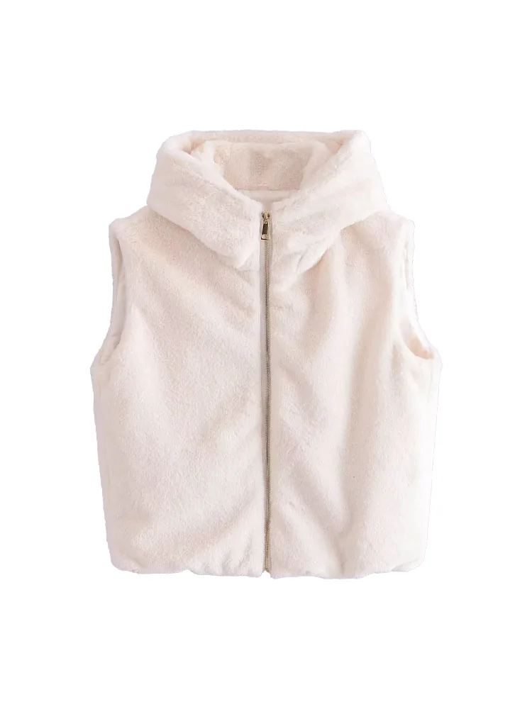 

2022 autumn and winter new women's retro solid color fashion versatile faux rabbit fur hooded undershirt