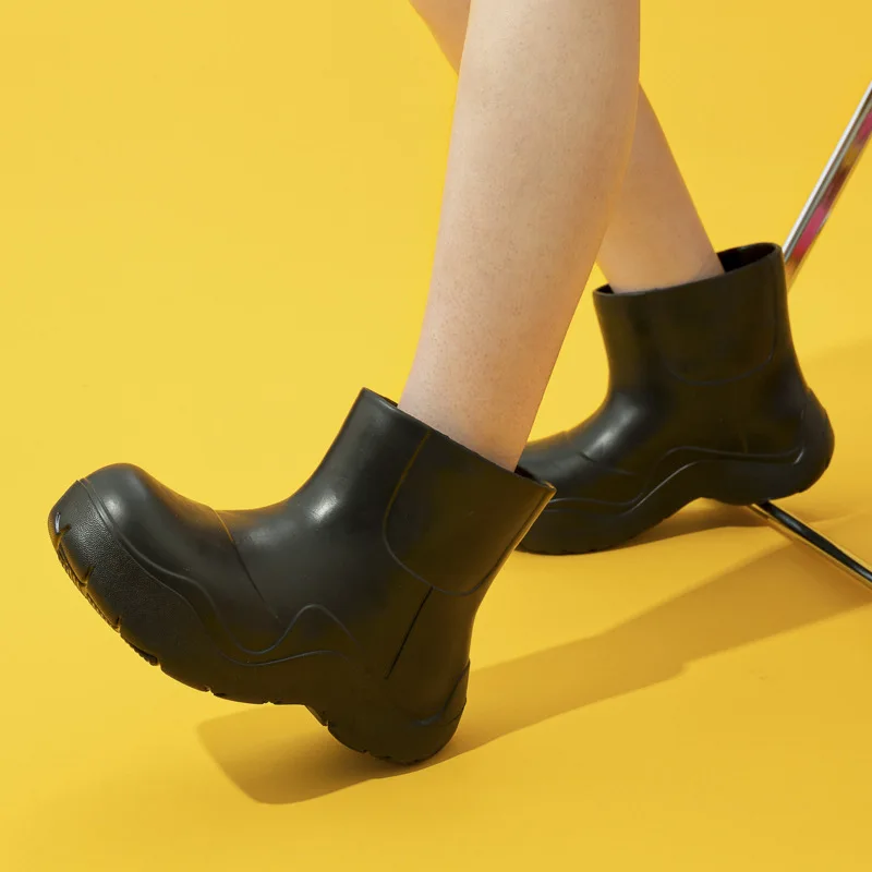 New Candy Color Rain Boots Women Casual Boots EVA Lightweight Rubber Sole Anti-Slip Shoes Solid Color Platform Ankle Boots