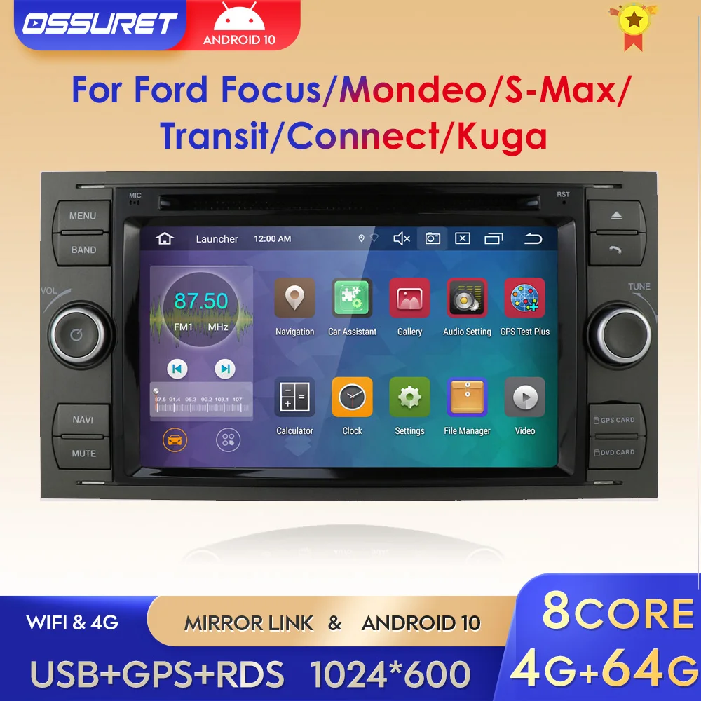 Prezzo di liquidazione lettore GPS multimediale per auto Android 10 per Ford/Mondeo/Focus/Transit/C-MAX/S-MAX/Fiesta 4G + 64G Autoradio 2 Din SWC
