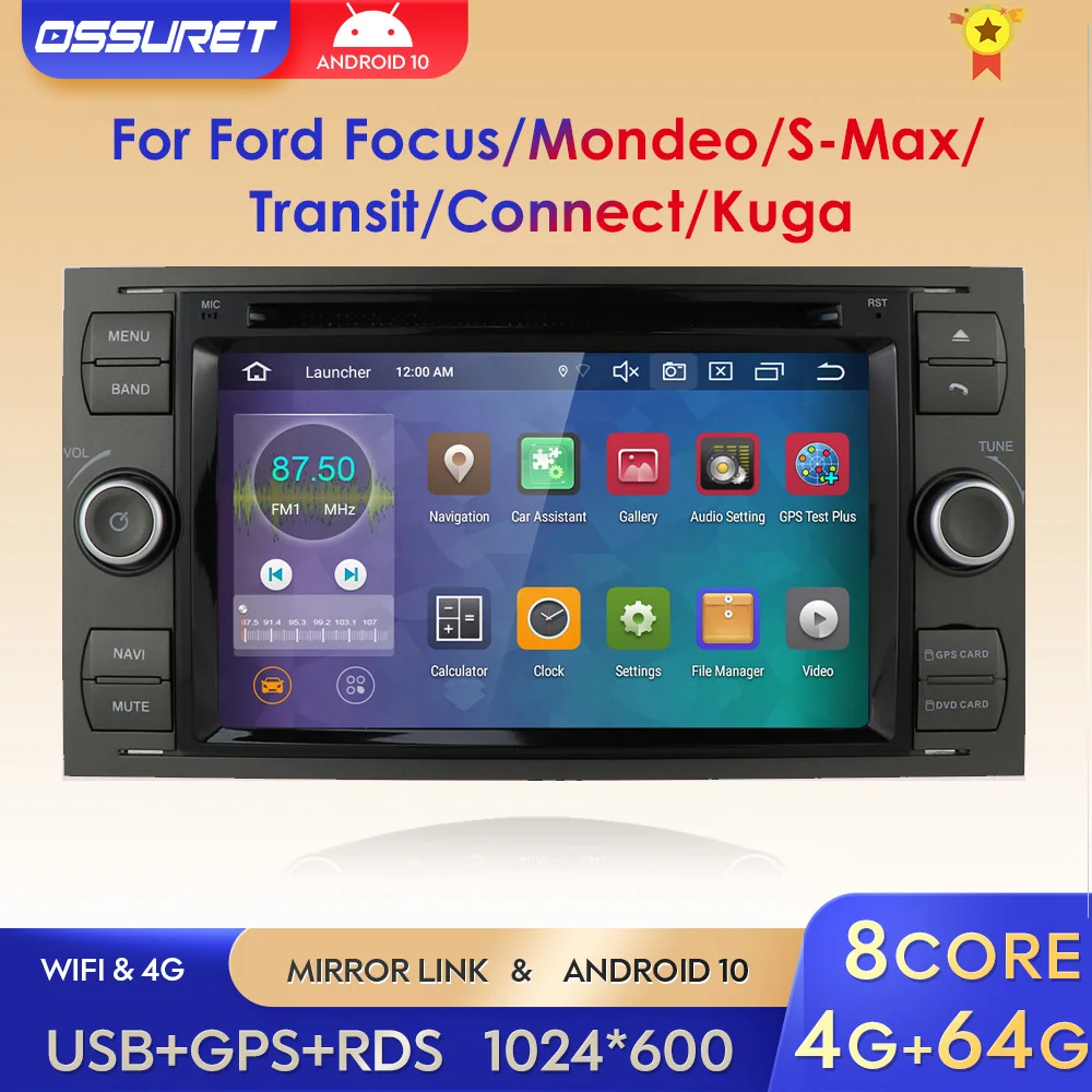 Автомобильный мультимедийный GPS-плеер Android 10 для Ford/Mondeo/Focus/Transit/C-MAX/S-MAX/Fiesta 4G + 64G
