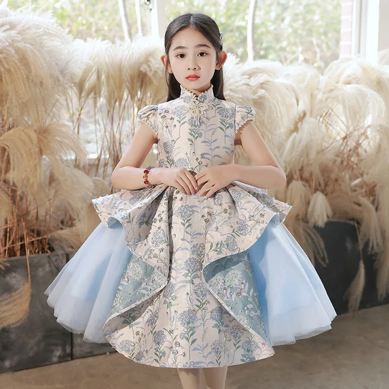 Kids Dresses summer Baby Girl Beaded Flowers Princess Dress Girls Dress For Party Dress Flower girl Children Pageant Gown