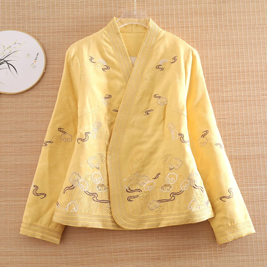 High-end Winter Women Jacket Top Chinese Style Han Dynasty Retro Embroidery Elegant Lady Warm Coat Female S-XXL