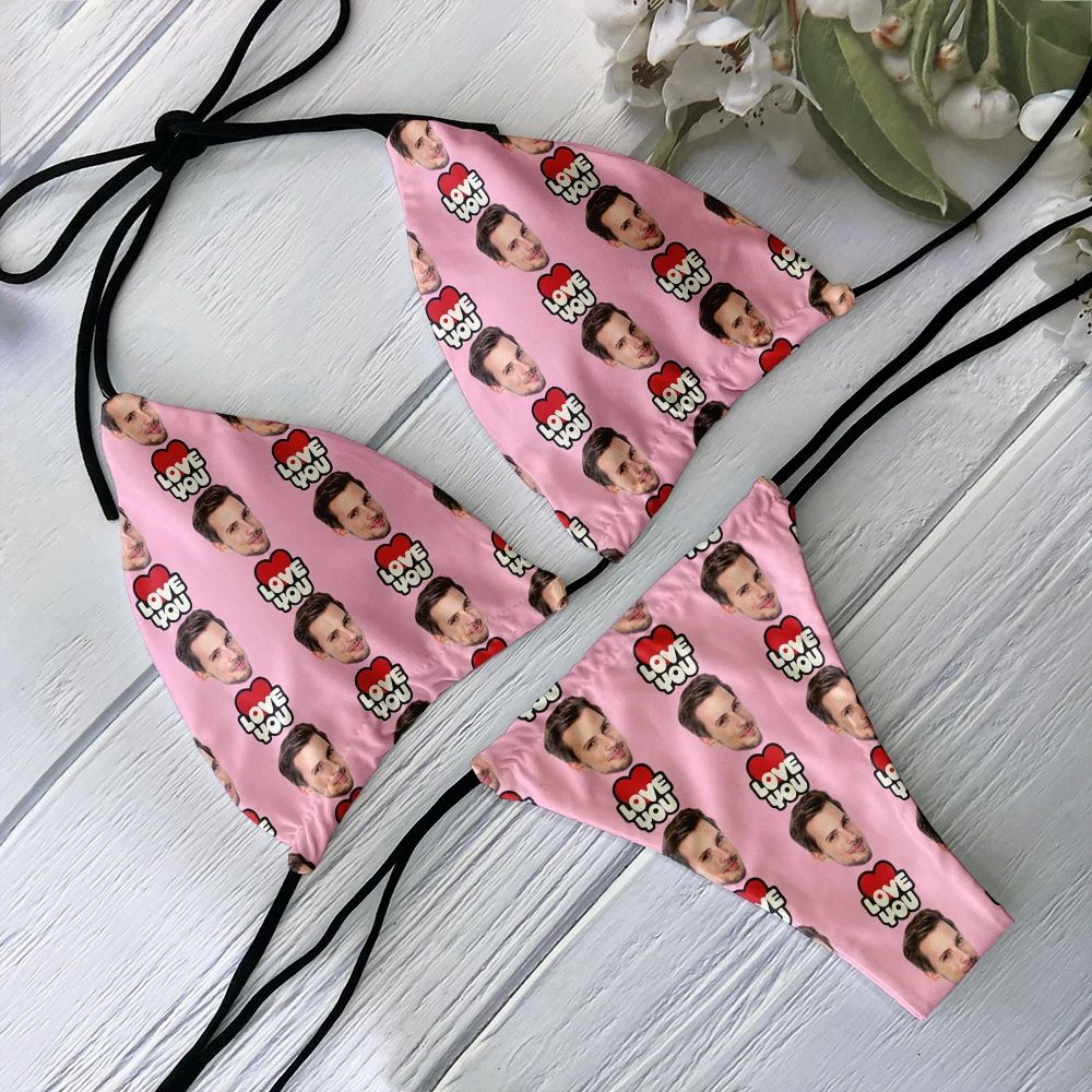 Частный индивидуальный комплект бикини с логотипом лица и текстом женский