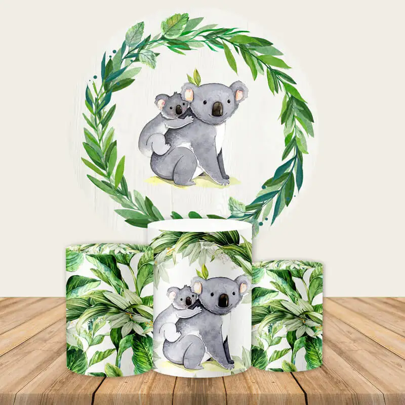 

Тематический круглый фон Koala, сафари, оформление искусственных листьев, детский баннер с лесными животными, круг вечеринка для мальчика ден...