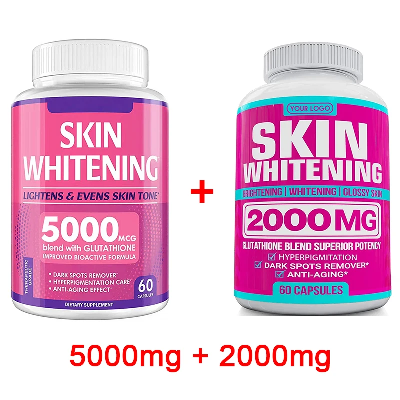 

2 Bottle 2000mg+5000mg Whitening Glutathione+alpha-Lipoic Acid+Vitamin C Natural Skin Face Body Reducing Melanin
