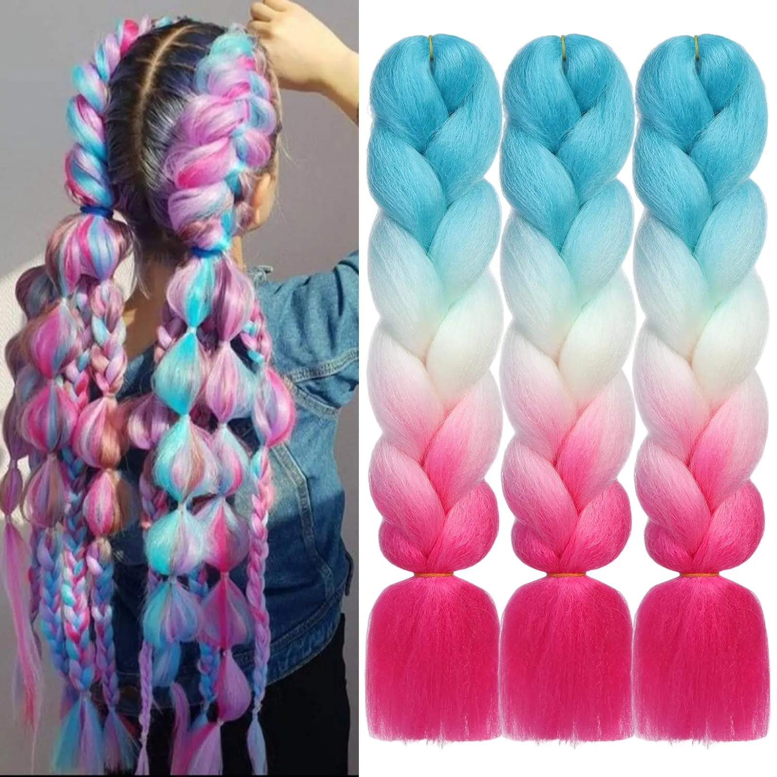 

24" Synthetic Braiding Hair Ombre Braiding Hair Packs Jumbo Braid Hair For Women DIY Hairstyle Blue Grey Crochet Hair Extensions