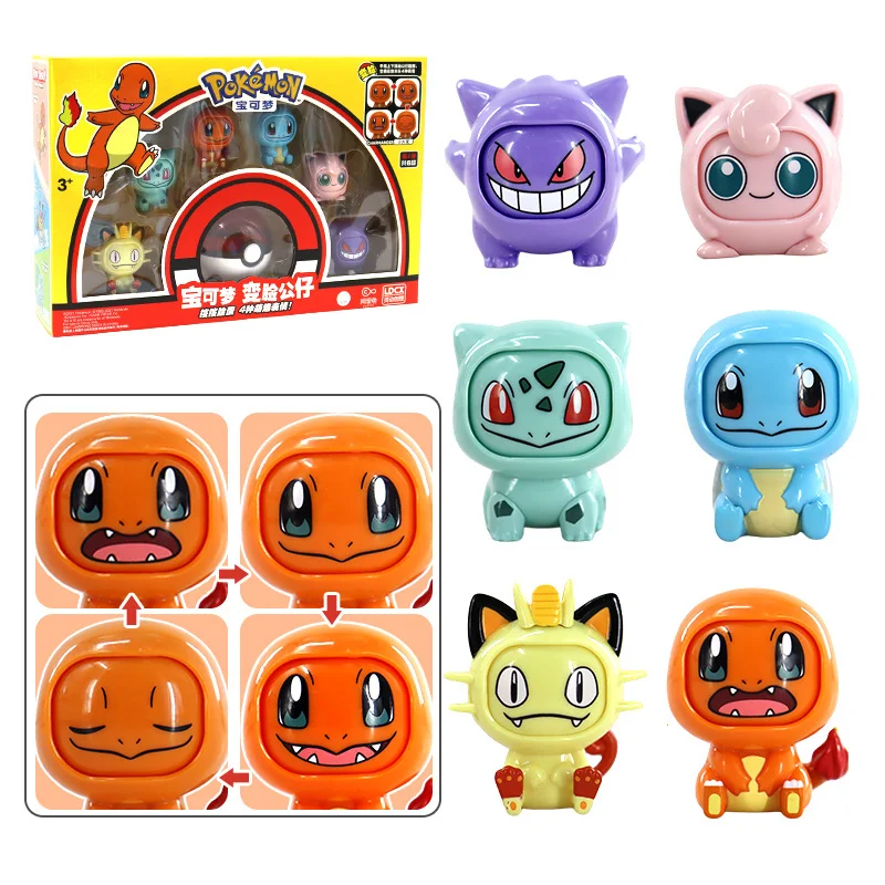 

Face Change Pokemon Toy Ball Pikachu Bulbasaur Grookey Charmander Sobble Gengar Mew Figure Anime Capsule Doll kid Christmas Gift