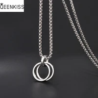 qeenkiss nc8107 fine jewelry wholesale fashion woman man birthday wedding gift double ring hip hop style titanium steel necklace