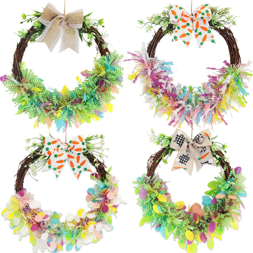 Пасхальный венок пасхальное яйцо кролик красочная полоска украшение на дверь