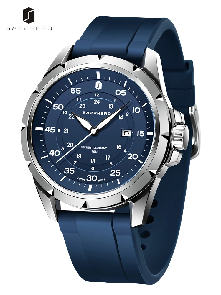 SAPPHERO Модные мужские часы 50 м водонепроницаемые из нержавеющей стали для мужчин