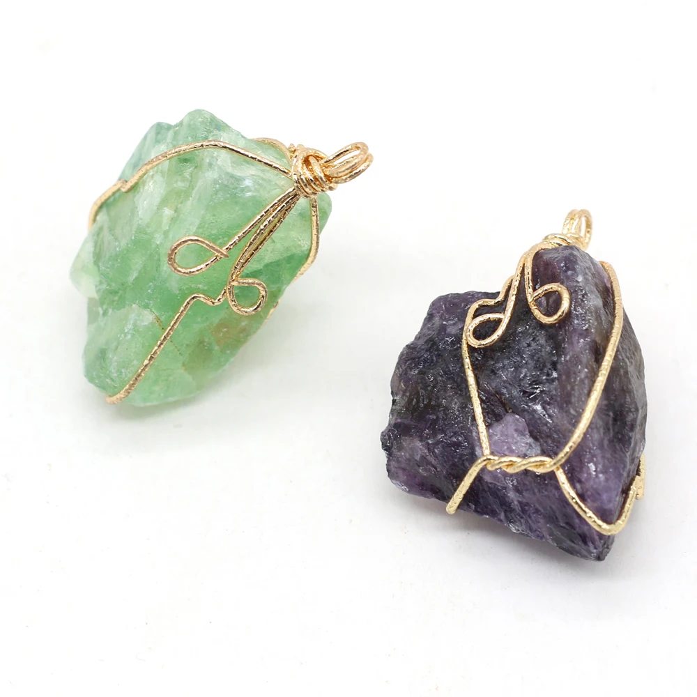 

Irregular Natural Semi-Precious Stone Pendant Quartz Crystal Bud Winding Wire Charms for Jewelry Making DIY Necklace Accessories