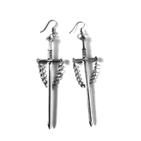 fashion trend jewelry classic ancient sword pendant earrings in silver color long ancient sword tassel pendant earrings
