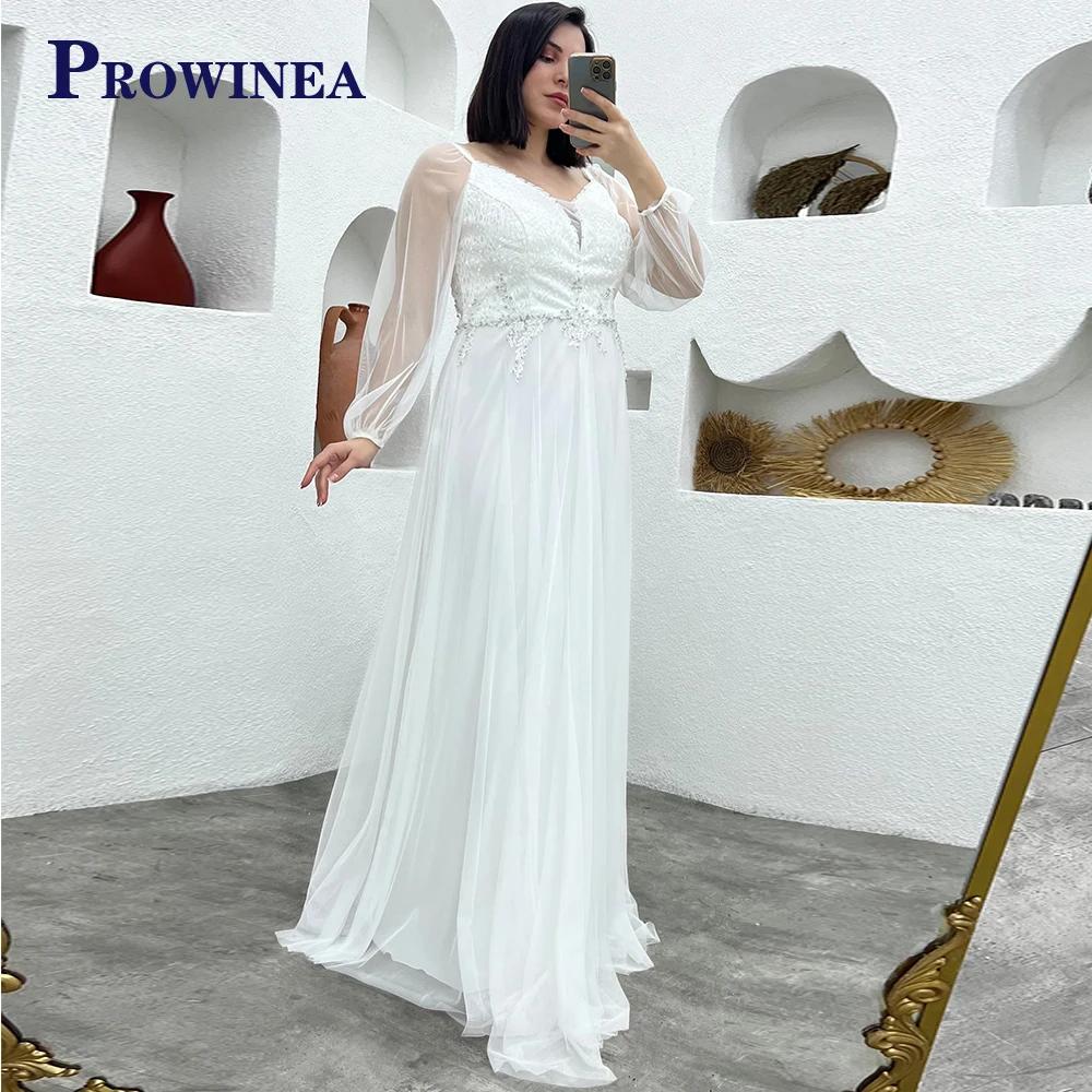 

Prowinea Trendy V-Neck Tulle Evening Dresses Long Luxury Celebrity Long Sleeve Floral Print Custom Made Vestidos Robes De Soirée