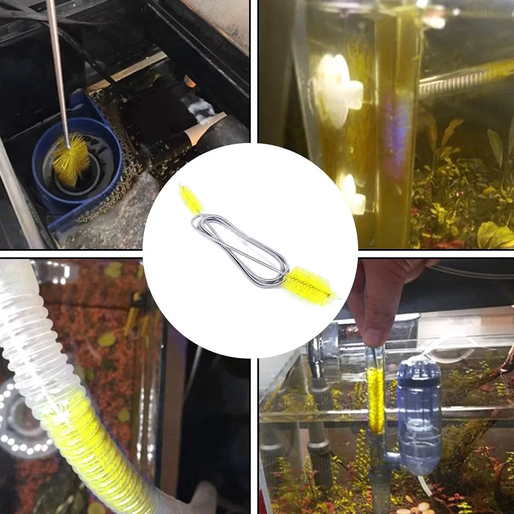 

Cleaning Brush Aquarium Fishtank Water Inlet Outlet Hose Tube Dual Heads Nylon Line Brush, Yellow