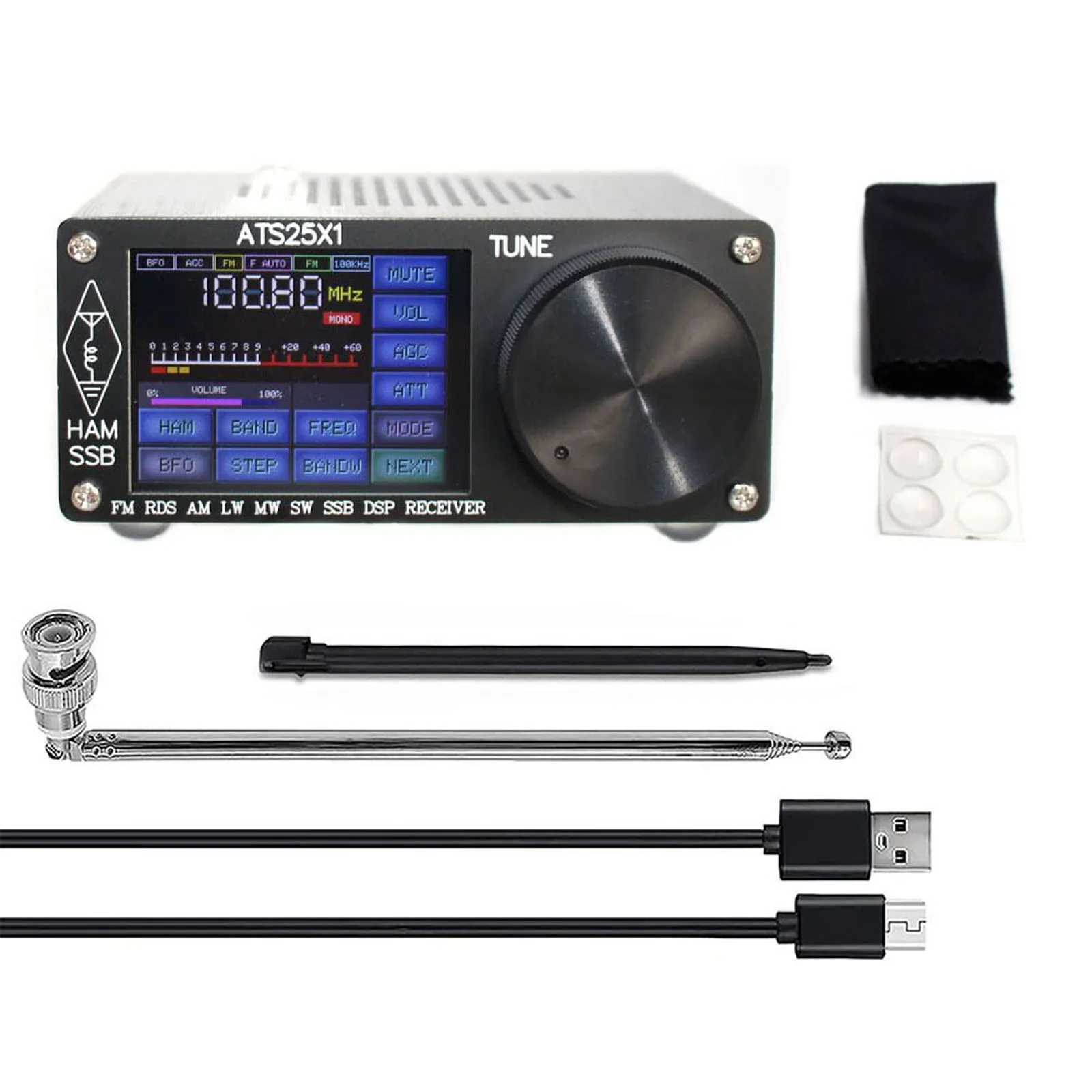 

ATS 25 X1 Si4732 DSP Chip All Band Radio Receiver Antenna Type-c Data Cable FM LW MW And SW SSB With 2.4" Touch Screen