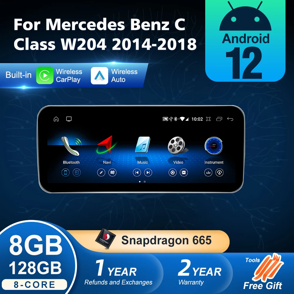 Android 12 Wireless CarPlay For Mercedes Benz C Class W205 2014-2018 Car Multimedia Navigation GPS SWC DSP 4G WiFi Netflix