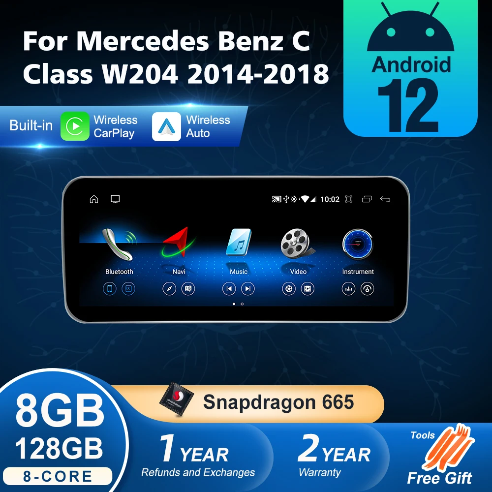 Автомобильный мультимедийный навигатор Android 12 для Mercedes Benz C Class W205 2014-2018 GPS SWC DSP 4G