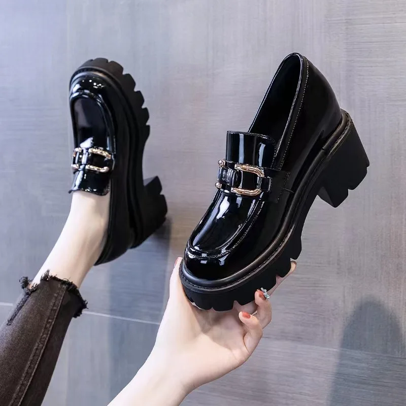 New Women Height Increasing Shoes Vintage High Heel Party Pumps Classic Lady Prom Platform Office Metal buckle Walking Footwear