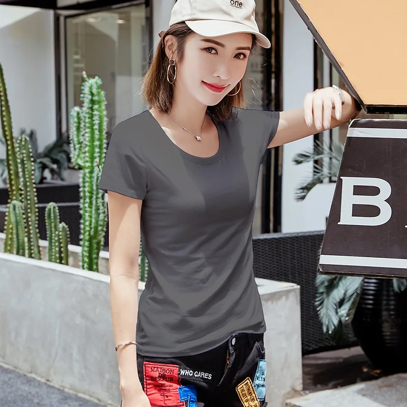

2022 All-match summer short-sleeved solid color crew neck T-shirt grey