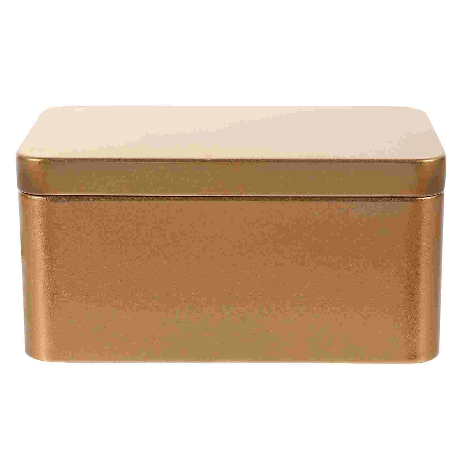 

Rectangular Tin Box Empty Tin Box Containers Portable Tea Storage Container with Lid Home Storage Box for Tea Candy ( Golden )