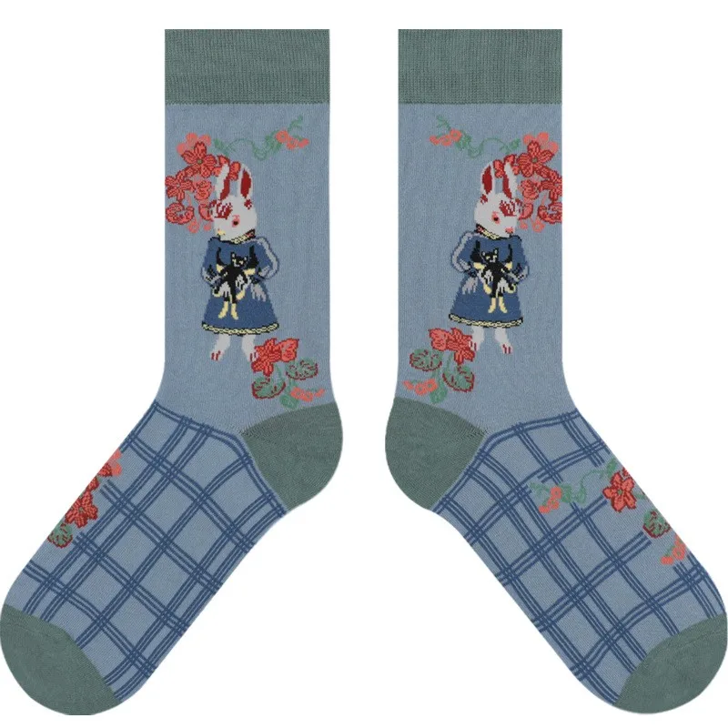 10 pairs of fine cotton women's socks Fairy tale animal tube socks Rabbit cat socks washed combed cotton women's socks