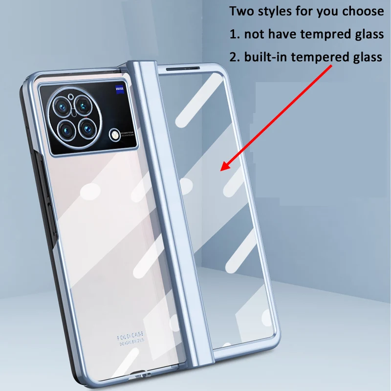 Electroplated Glossy Hinge Case For VIVO X Fold Clear Transparent Full Protection Tempered Glass Screen Protector Cover