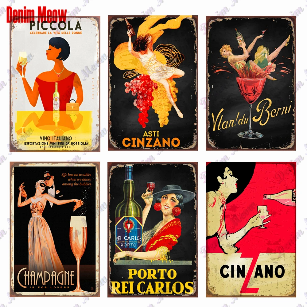 

Retro French Champagne Ladys Plaque Red Wine Metal Wall Art Plate Wine Girl Tin Sign Room Decoration Women Home Decor WY231