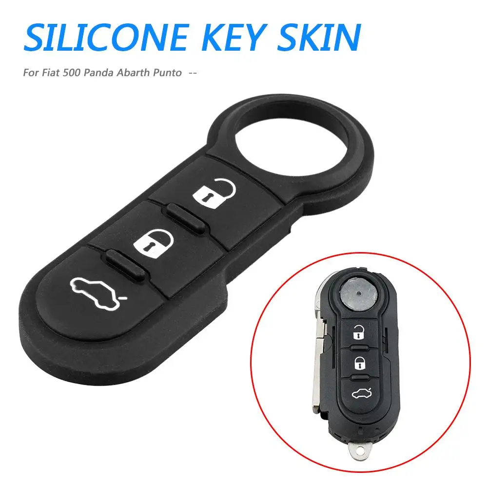 

3-Button Remote Key Fob Case Replacement Rubber Pad for Fiat 500 Panda Abarth Flip Folding Remote Key Case