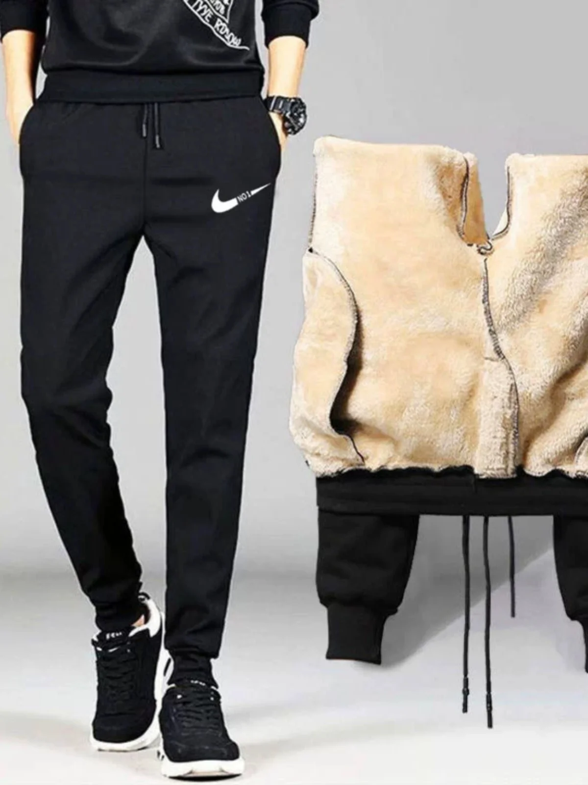 Winter Men's Fleece-lined Fat Brother Commuting Pants Plus size Business Loose Warm Berber Fleece Ankle-Tied Pant... |