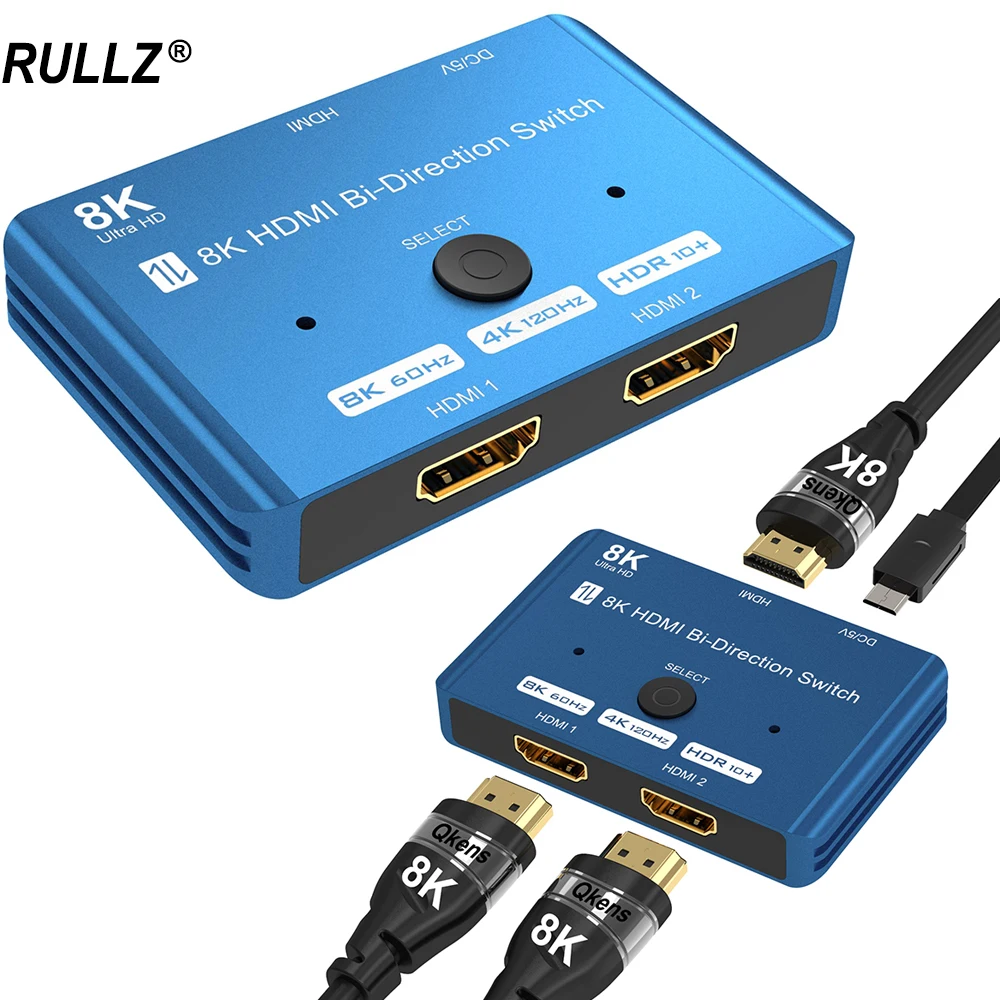 

8K HDMI 2.1 Switch Splitter 2 In 1 Out 8K@60Hz 4K@120Hz Two-way 1x2 2X1 Switcher Adapter for XBox PS5 PS4 DVD PC To TV Projector