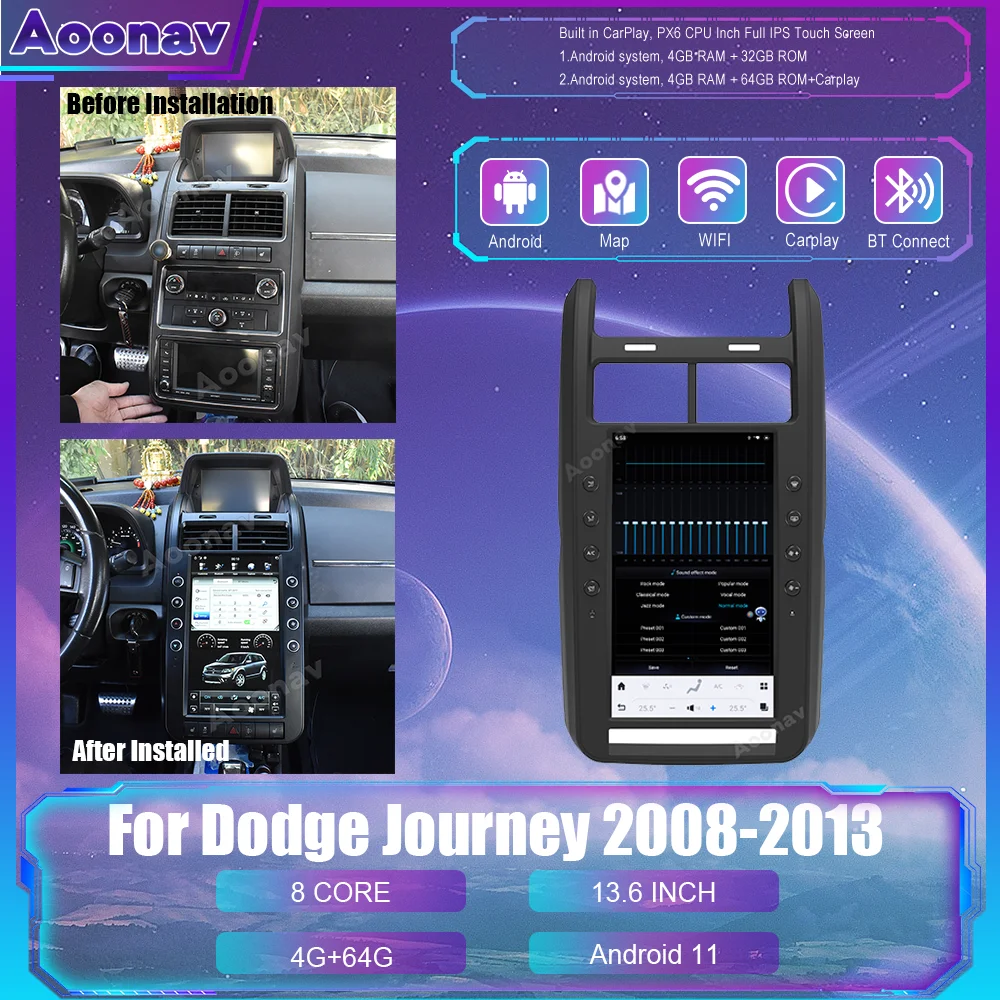 

Автомобильный радиоприемник 13,6 дюйма для Dodge Journey 2008-2013 Android 11 Авторадио мультимедийный плеер GPS-навигация головное устройство BT WIFI CARPLAY