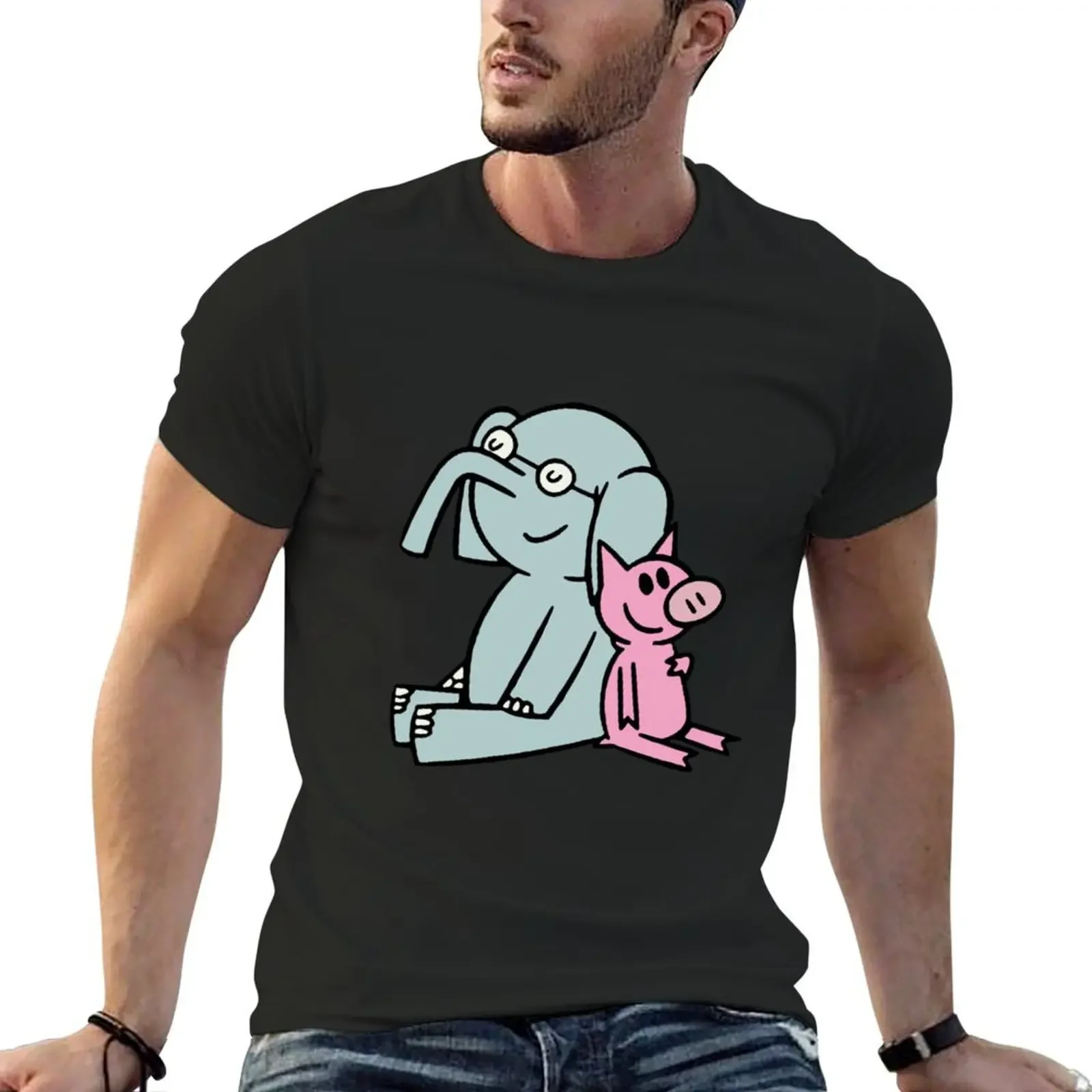 Elephant and Piggie Gerald Anime transparent sticker mo willems T-Shirt boys whites summer top tshirts for men