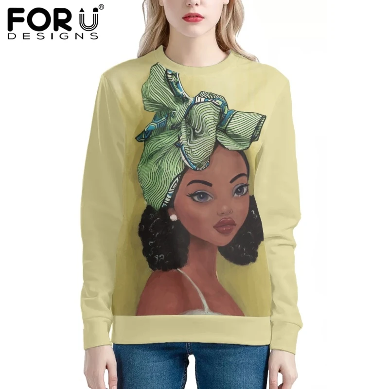 

FORUDESIGNS Women Round Neck Pullover Hoodies Fashion African Girls Print Female Long Sleeve Tops Casual Sweatshirt Tracksuit