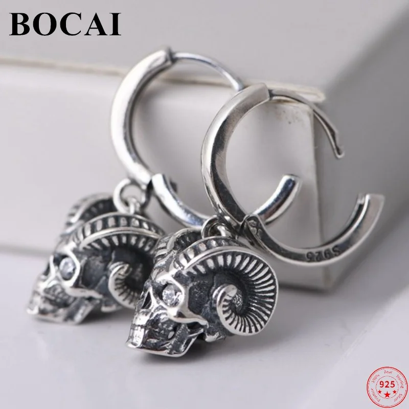 

BOCAI 100% 925 стерлингового серебра серьги модные классические черепа серебряные ювелирные изделия чистый Argentum панк серьги-гвоздики для мужчин и женщин