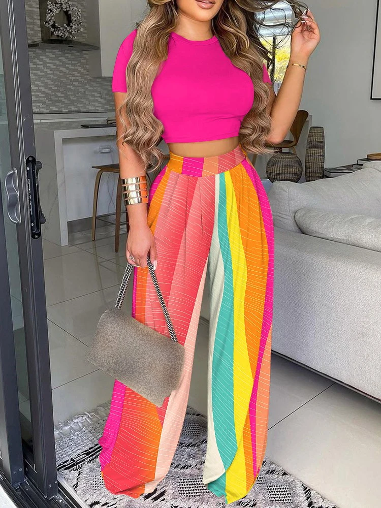 Женский летний комплект из двух предметов повседневный укороченный топ и