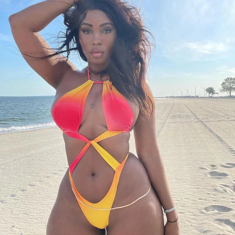 

Plus Size Swimwear Gradient One Piece Swimsuit Bathing Suit Monokini Trikini swim suit for Women Bather Bodysuit Beachwear 4XL
