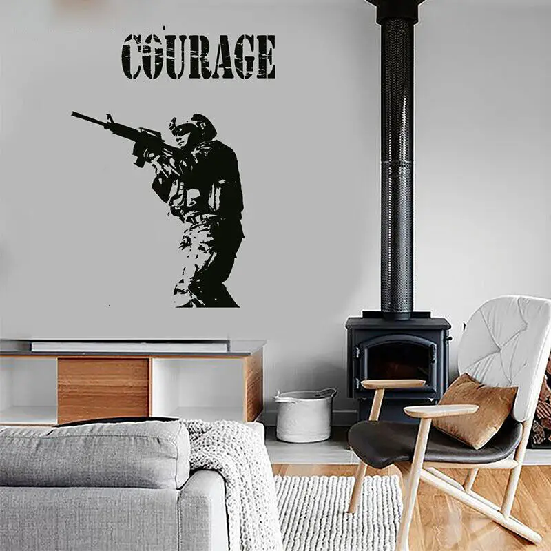 

Modern War Soldier Wall Sticker Army Rifle Courage Shooting Vinyl Wall Decals Removable Murals Home Decor Boys Room Teens 3626