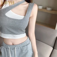f girls girls patchwork camis short tops sleeveless t shirts female connected one piece camisoles tanks crop tops with pads
