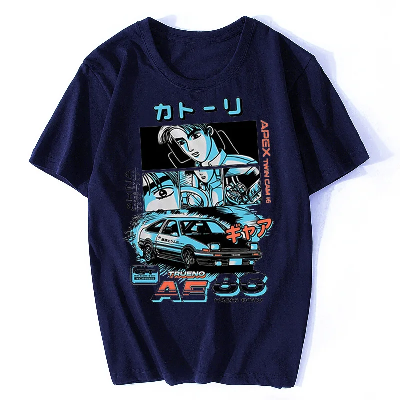 

Anime Fujiwara Takumi Drift AE86 Initial D Print T-shirt cotton Short Sleeves Casual tees Oversized T-shirts Harajuku Streetwear