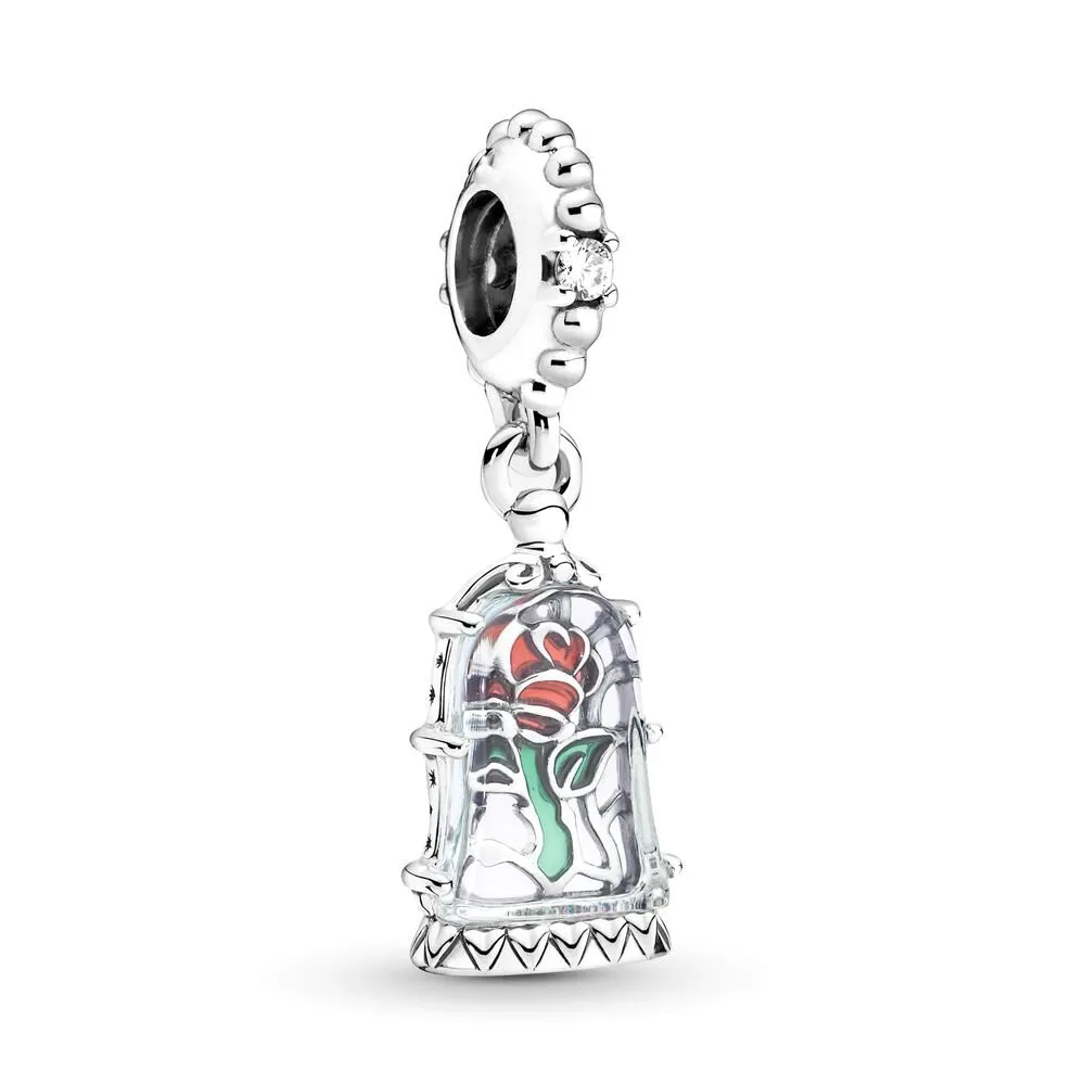 

Original Beauty And The Beast Enchanted Rose Dangle Beads Charm Fit Pan Women 925 Sterling Silver Bracelet Bangle Jewelry