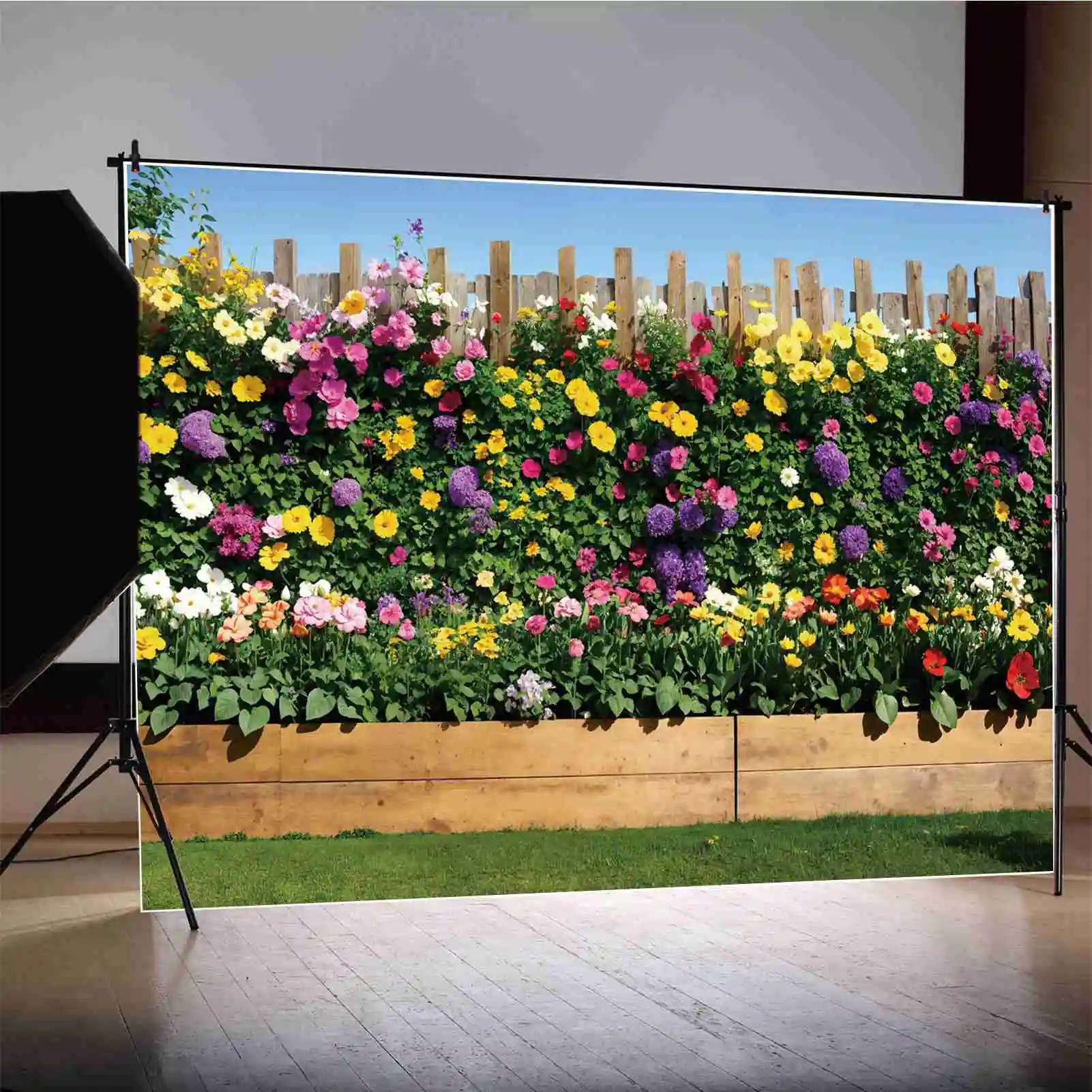 

Flowers Wall Party Decoration Backdrops Photography Spring Garden Wooden Fence Blossom Scenery Custom Baby Photo Backgrounds