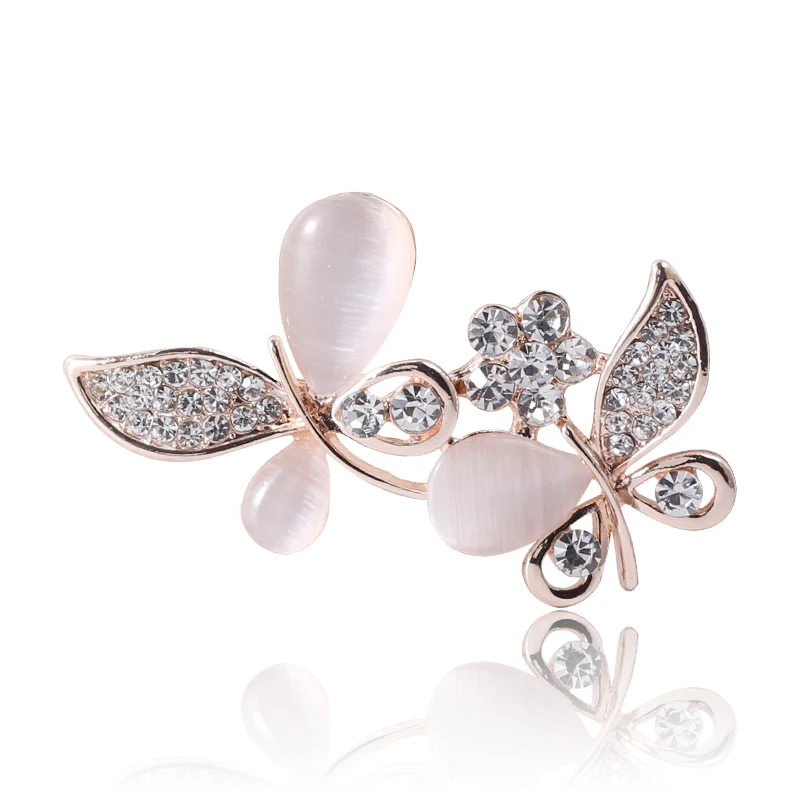 

Fashionable Opal Stone Flower Corsage Garment Accessories Birthday Gift Brooches For Women Rhinestone Pin