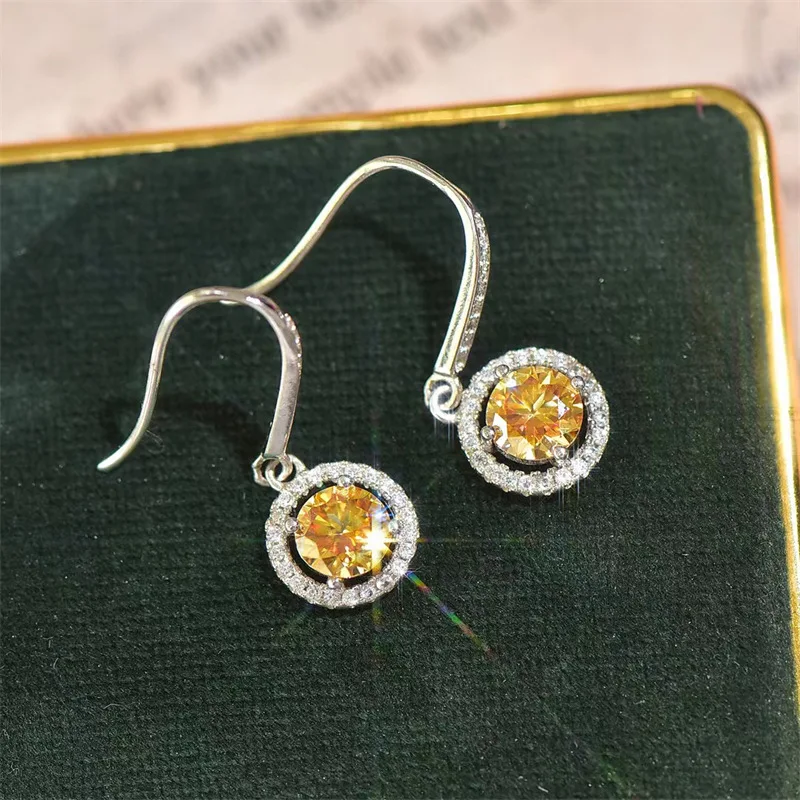 

Yellow Moissanite Drop Earring 0.5ct 1ct D Color Lab Created Diamond 18K White Gold Plated 925 Sterling Silver Jewelry For Women