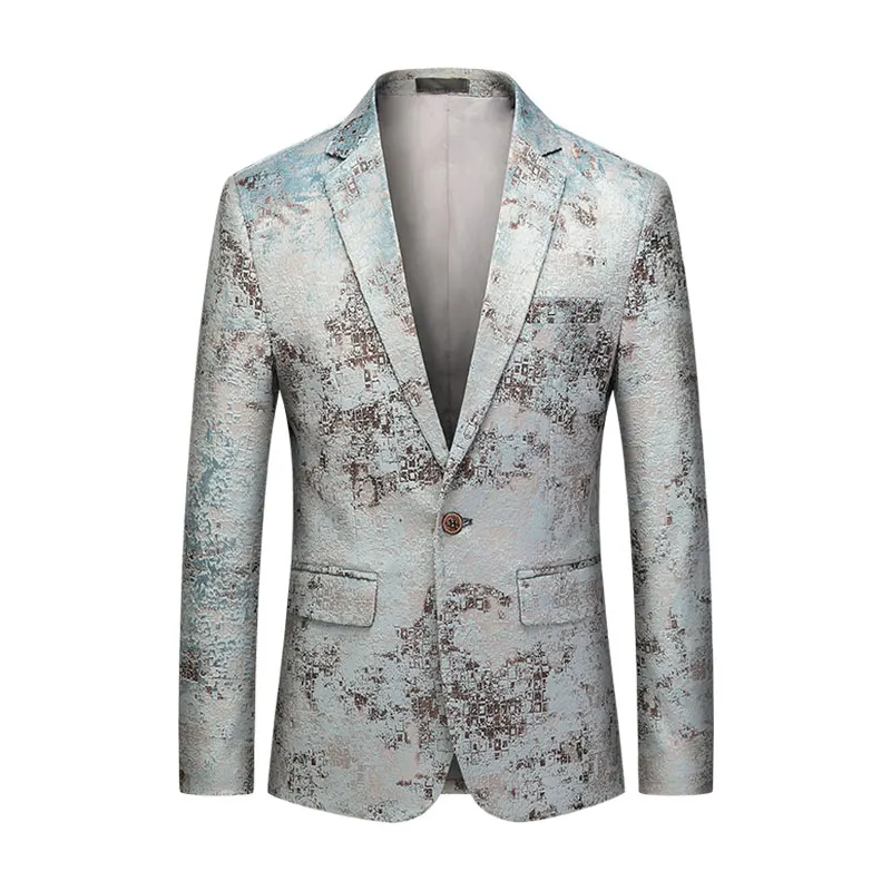 

2021Men Blazer Men Blazer Jackets Blue Patterns Embroidery American For Men Suit blazer masculino slim fit business suit Jackets