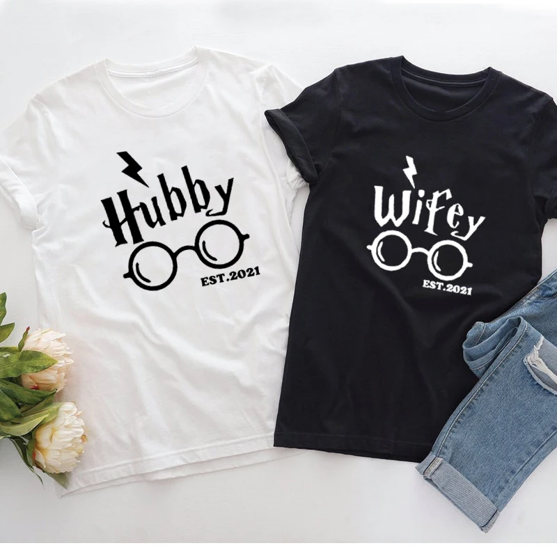 

Funny Potter Couple Matching T Shirts for Women Men Just Married Honeymoon Tshirt Hubby Wifey Mr and Mrs Family Print Tee Shirt