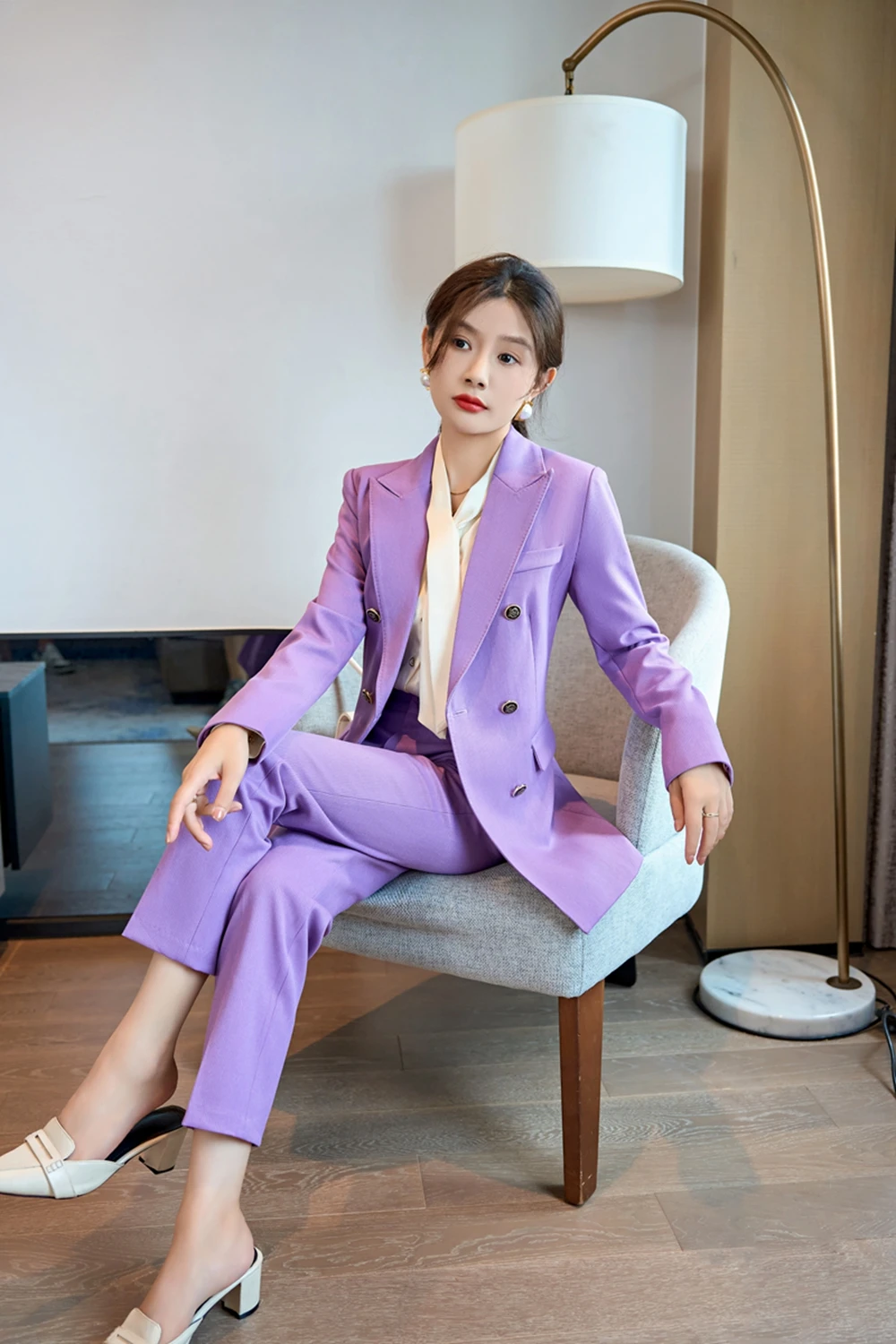 Korean suit coat women's high-end design sense of niche geometric pattern Fashion temperament professional suit suit suit top