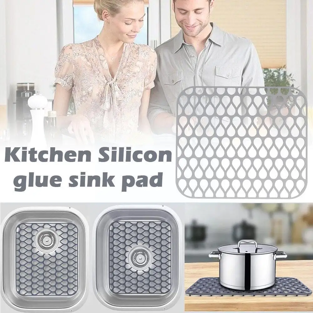 Silicone Sink Protector Non-slip Grey Sink Mat For Bottom Heat-Resistant Grid Tableware Dish Drying Pad Kitchen Reusable Si F4R9