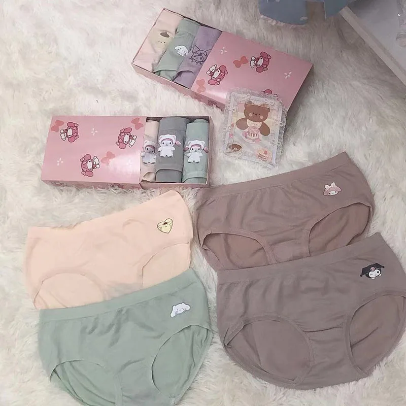 

4Pcs Kawaii Sanrios Panties Kuromi My Melody Cinnamoroll Cartoon Cotton Antibacterial Mid Waist Breathable Shorts Gift for Girls