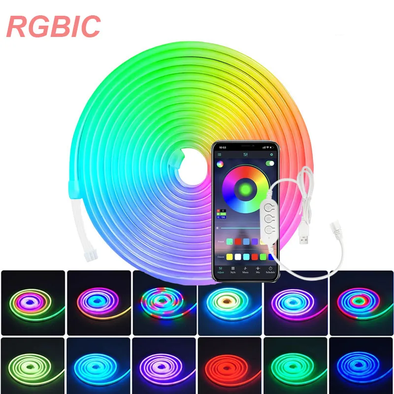 

RGBIC Неоновая светодиодная лента Bluetooth для комнаты